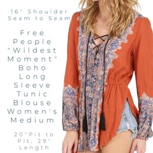 Free People "Wildest Moments" Boho Long-Sleeved Tunic Blouse Women's Medium EUC